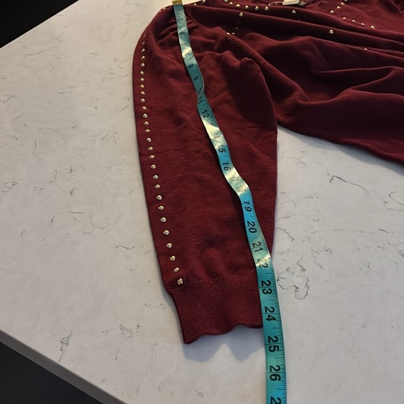 Macy’s Studded Embellished Puff Sleeve long sleeve Sweater  burgundy Sz 1X - Picture 12 of 16